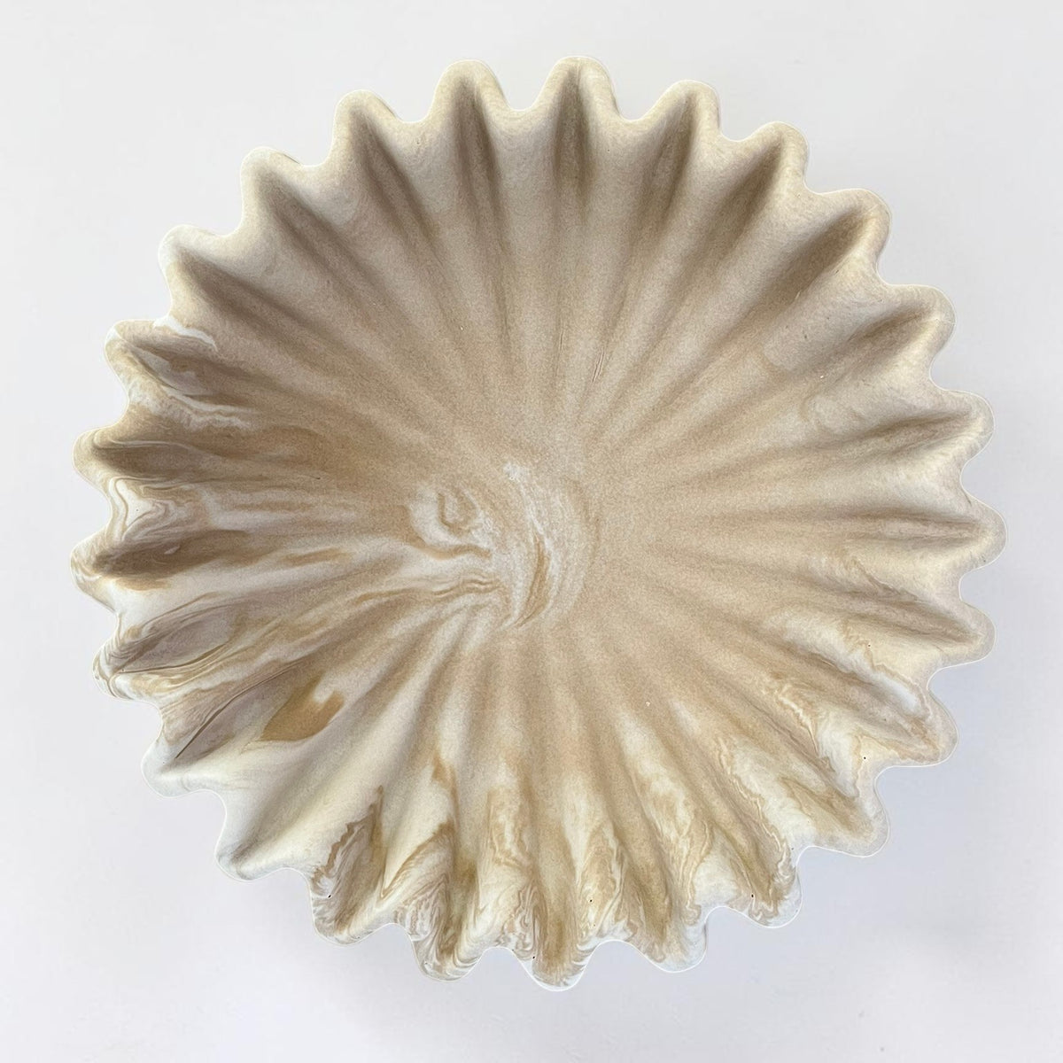 Räfflad skål - stor beige marble