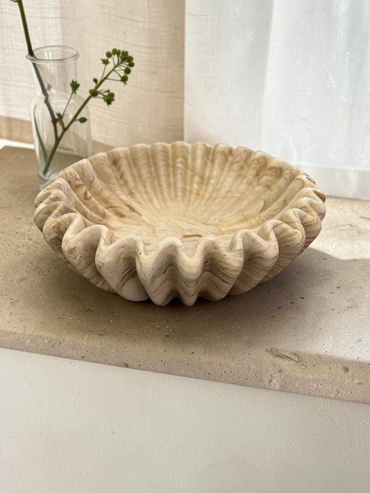 Räfflad skål - liten beige marble